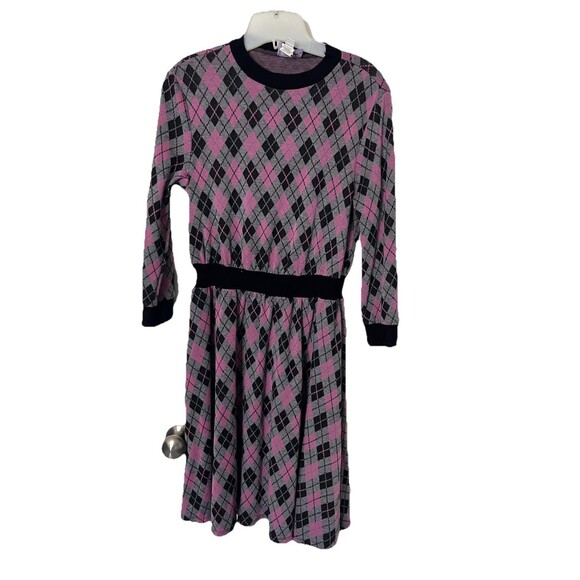 Unique Vintage Adorable Purple & Pink Argyle Sweater Dress women size Small - Picture 3 of 6